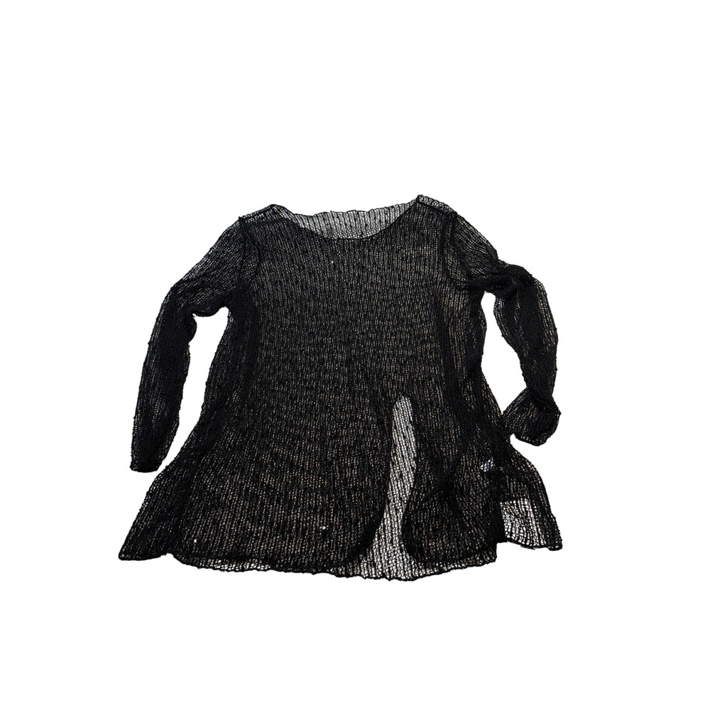Dazy Women Sequin Mesh Knit Top‎ XL Black Long Sleeve Side Slit